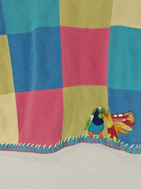 VTG Christina Rotelli Patchwork Bird Cardigan Embroidered Cottagecore M/L - Picture 12 of 13